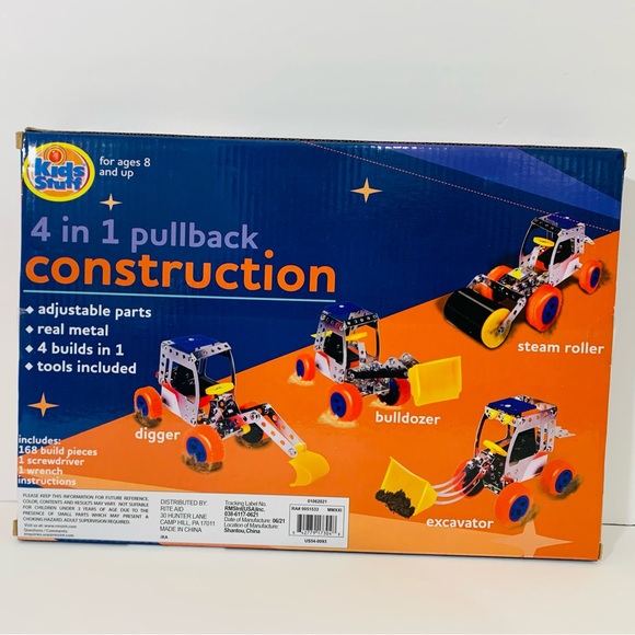 🆕Kids Stuff 4 in 1 Pullback Bulldozer, Excavator, Steam Roller Construction Toy - Picture 3 of 5